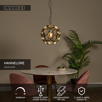 Lucide HANNELORE - Hanglamp - Ø 40 cm - 1xE27 - Mat Goud / Messing
